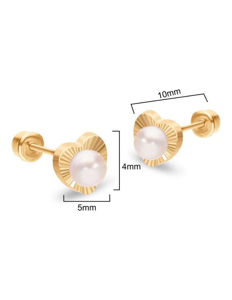 Broqueles de corazón de oro 14 k con acabado texturizado perla 3
