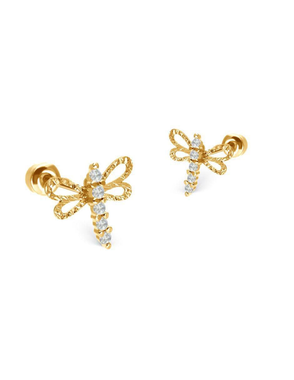 Broqueles de libélula de oro 14 K con acabado texturizado zirconia Broqueles de libélula de oro 14 K con acabado texturizado zirconia