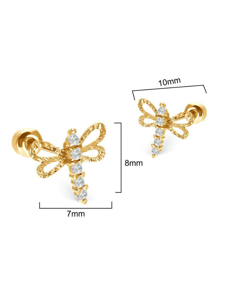 Broqueles de libélula de oro 14 K con acabado texturizado zirconia 3
