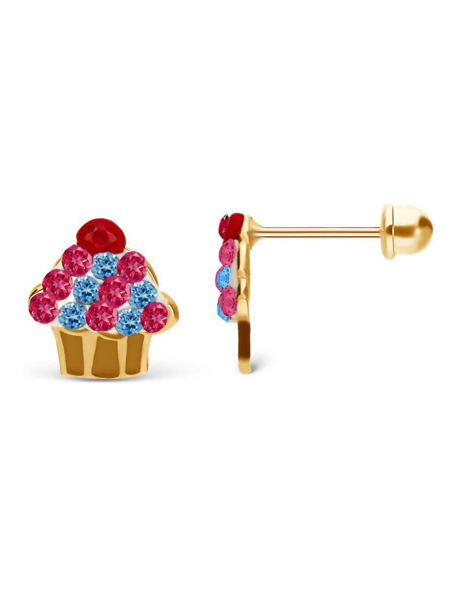 Broqueles de cupcake de oro 14 K con acabado esmaltado zirconia 2