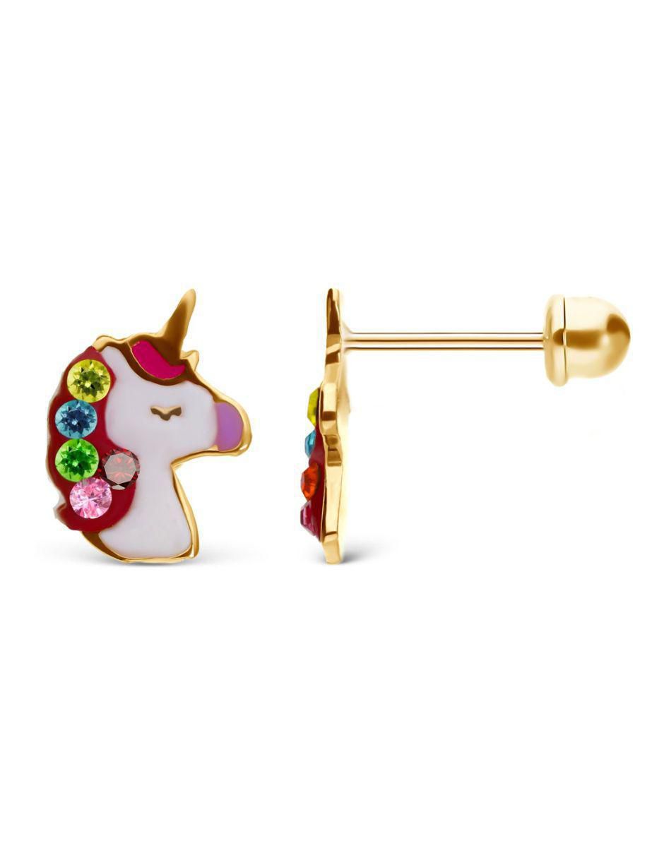 Broqueles de unicornio de oro 14 K con acabado esmaltado zirconia 2