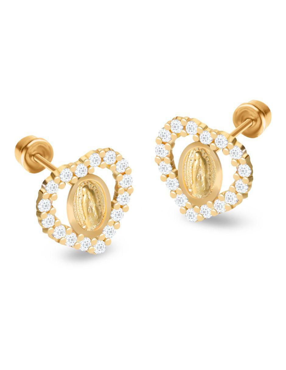 Broqueles de corazón de oro 14 k con acabado pavé zirconia 1